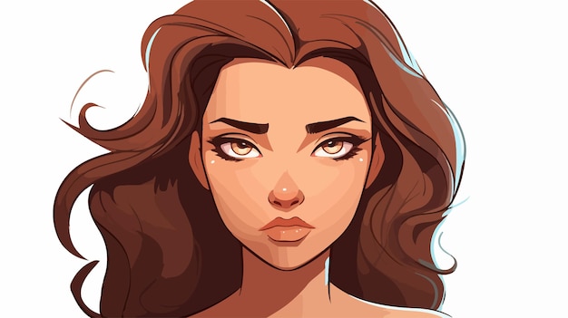 Pretty Cartoon Female Face Pouting Illustration