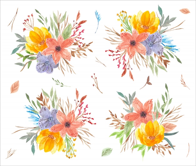 pretty colorful floral arrangement watercolor collection