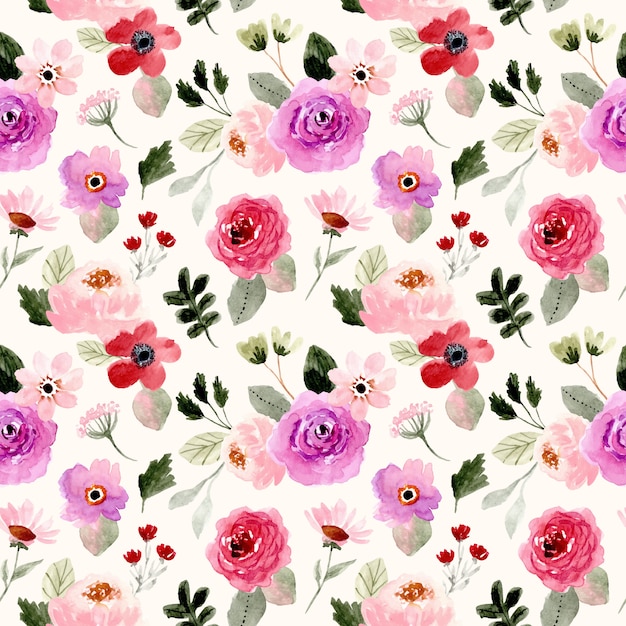 pretty colorful floral watercolor seamless pattern