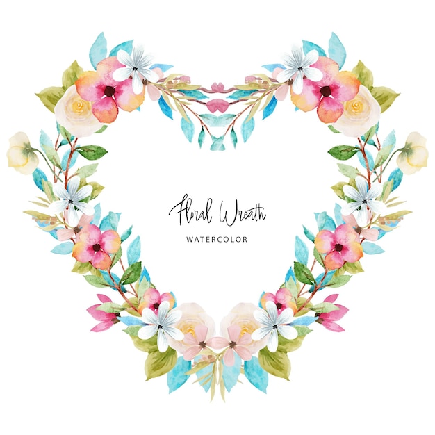 Pretty Colorful Watercolor Floral Love Shape Wreath