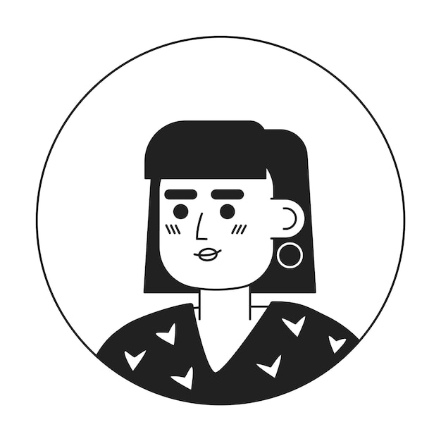 Pretty fashionable caucasian woman monochrome flat linear character head Bob haircut with bangs Editable outline hand drawn human face icon 2D cartoon spot vector avatar illustration for animation