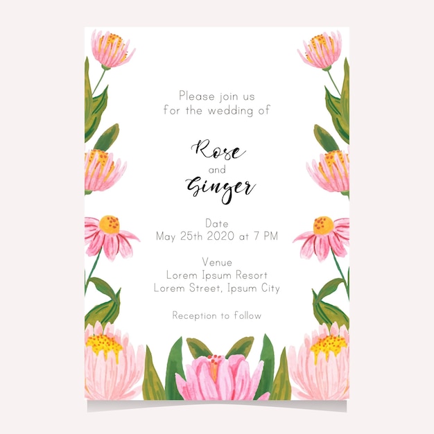 Pretty flower illsutration wedding card template