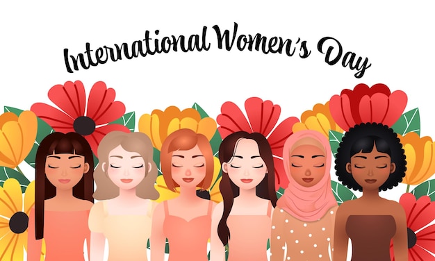 Pretty girls of different color celebrating International womens day