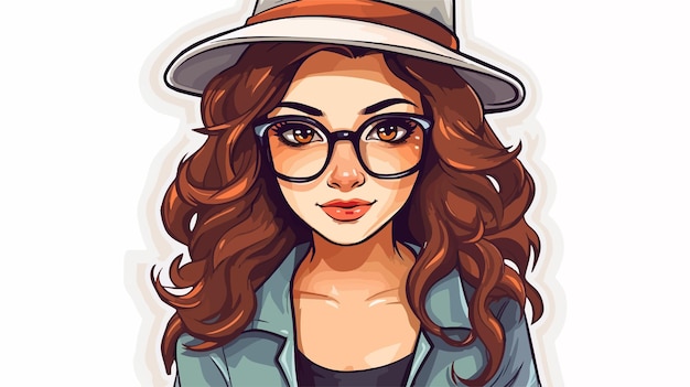 Vector pretty hipster girl cartoon sticker