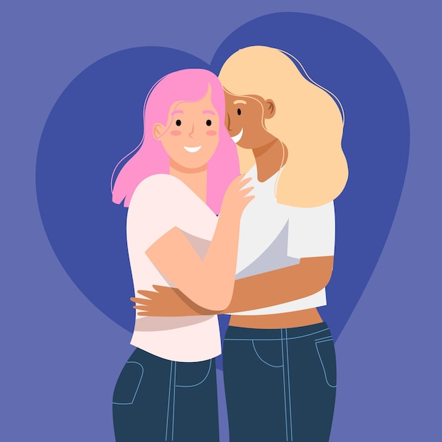 Pretty lesbian couple illustrated