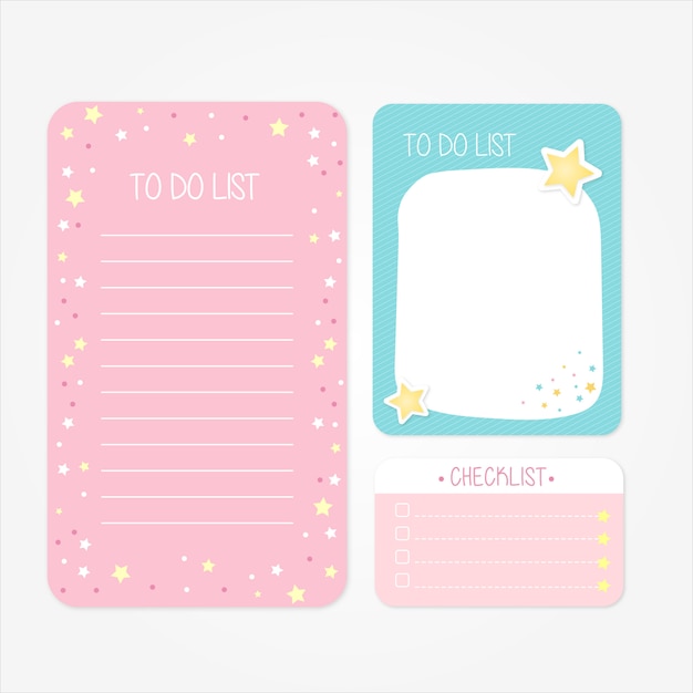 Pretty school designs for to do lists and checklists in pink and blue tones