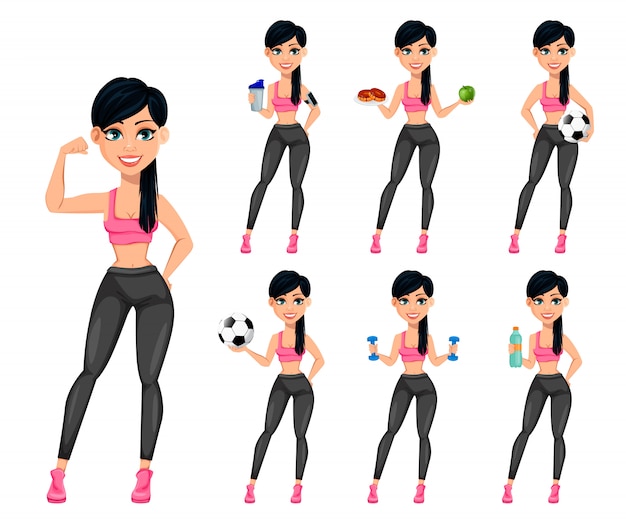 Vector pretty sporty lady, attractive fitness woman