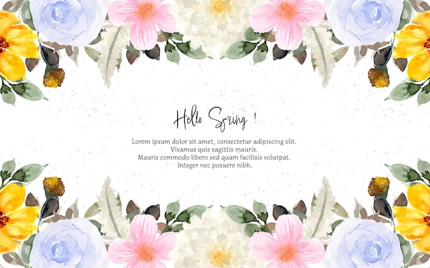 Pretty Watercolor Floral Background With Colorful Spring Flowers