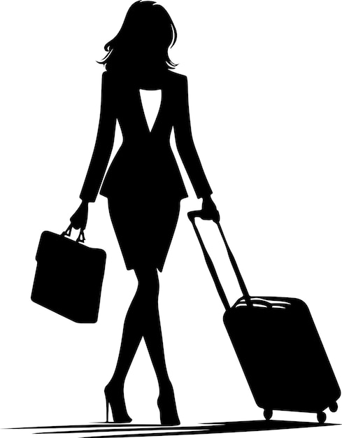 Pretty Young Business Boss Woman Black Filled Silhouette Vector Illustration Icon