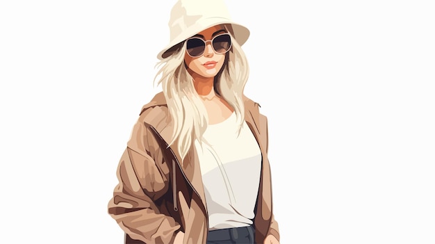 Vector pretty young woman in stylish clothes on white background