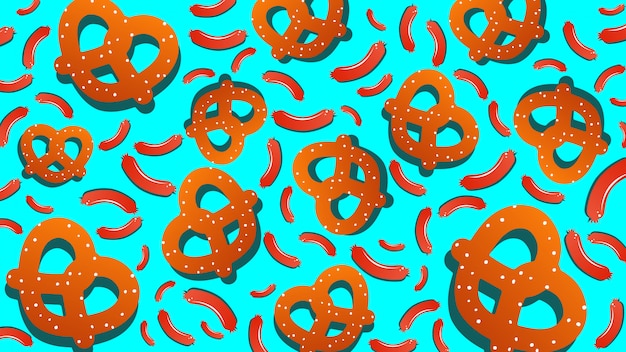 Pretzel and sausage pattern background 