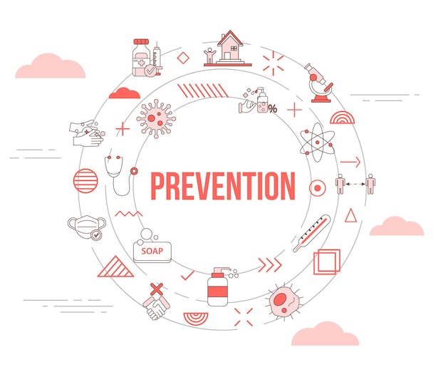 Prevention virus spread concept with icon set template banner and circle round shape