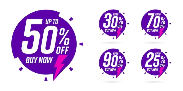 Price reduction offer promo on purple labels set