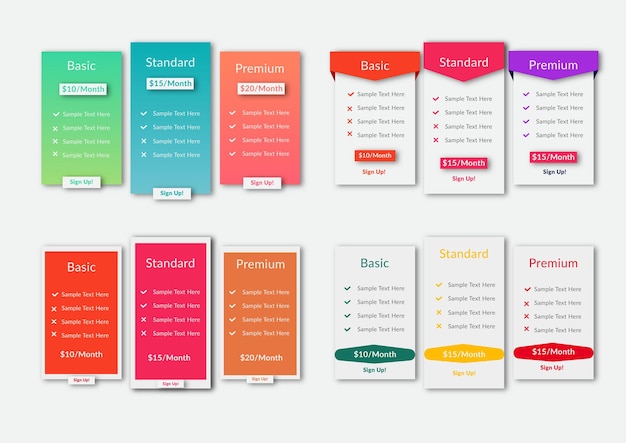 Price table concept in realistic subscription plans table design