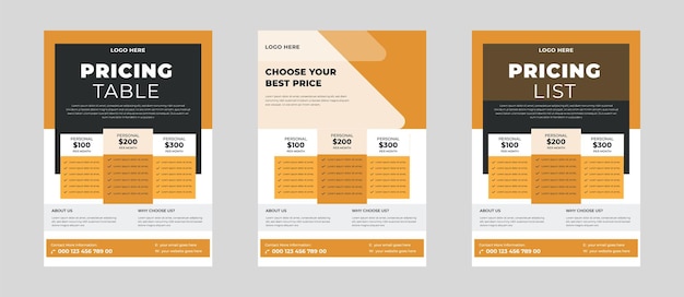 Pricing Sheet Flyer Vector Pricing Table for Websites and Applications Flyer Template Price Table Concept Flyer Poster vector