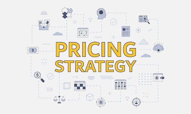 Pricing strategy concept with icon set with big word or text on center