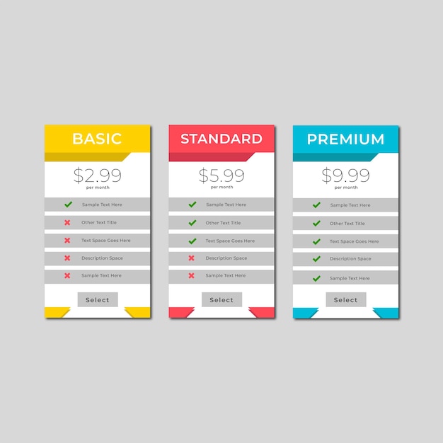 pricing table Template design of website Premium Vector