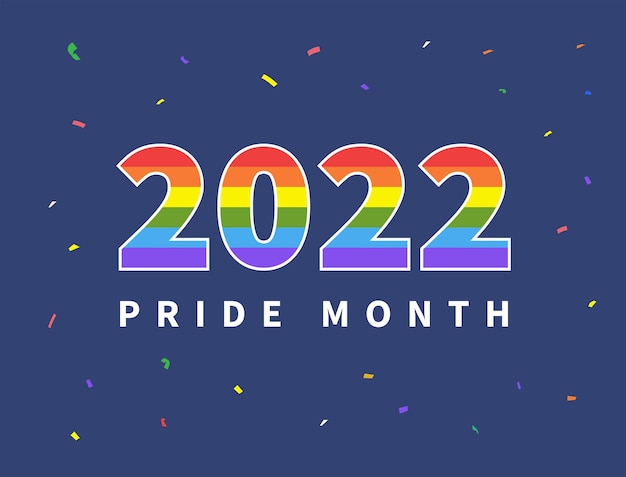 Pride 2022 Banner Pride month in june Rainbow flag on 2022 number Vector illustration