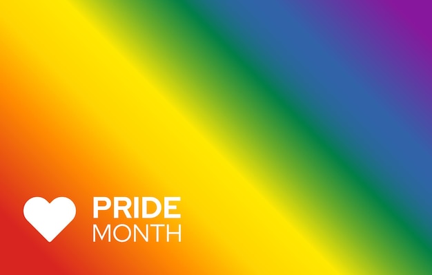 Pride flag gradient background with text Pride Month and hearth shape symbol Vector illustration