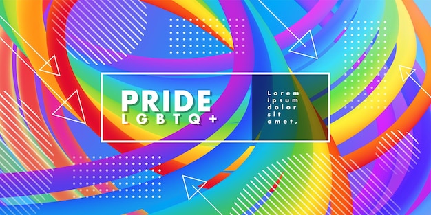 PRIDE LGBTQ plus banner with abstract 3d rainbow background