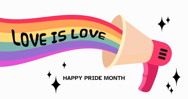 Vector pride megaphone lgbtq vector card illustration