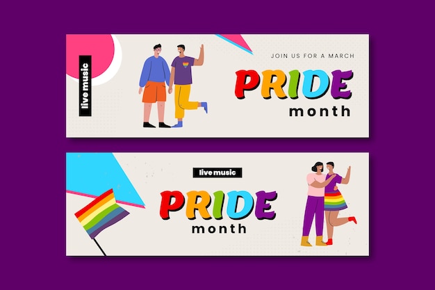 Pride month geometric horizontal banner