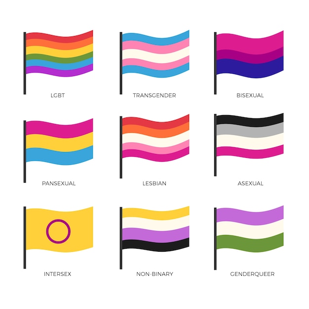 Vector pride month hand drawn flat lgbt flags