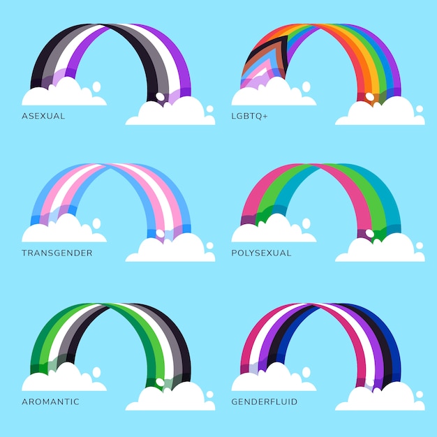 Pride month hand drawn flat lgbt flags