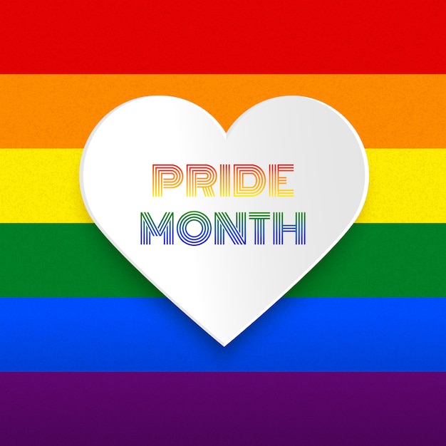 Vector pride month heart vector illustration on rainbow background