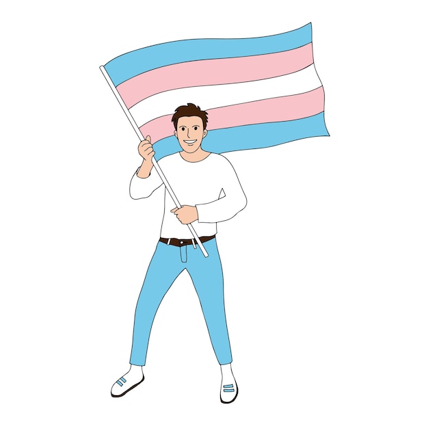 Pride trans person holding transgender flag Happy LGBT activist celebrating Transgender Awareness