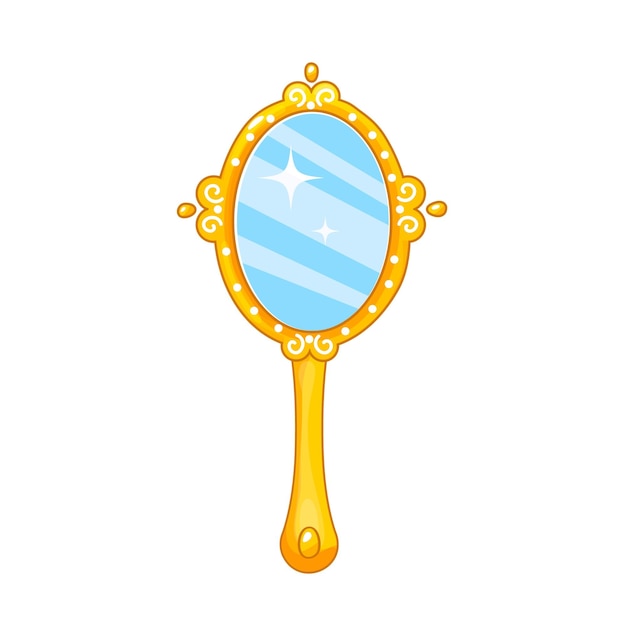 Princess hand mirrorOvalshiny mirror with gold crown for girlCartoon style