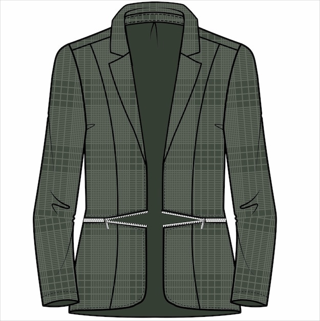 PRINCESS SEAM NOTCH COLLAR ADJUSTABLE LENGTH OLIVE CHECK BLAZER FOR WOMEN CORPORATE WEAR VECTOR