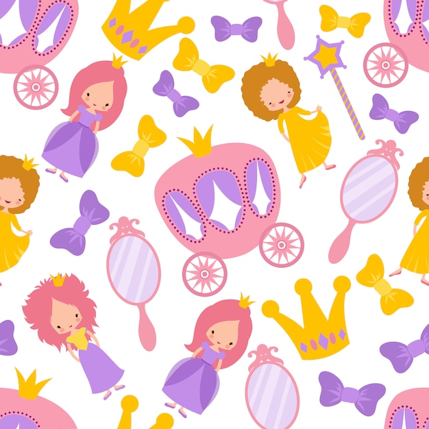 Princess seamless cartoon pattern. 