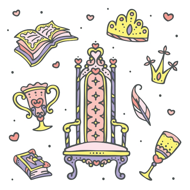 Princess throne palace, crowns and chalices