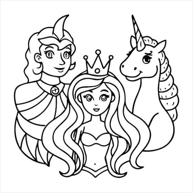 a princess and a unicorn are in a circle with a heart on it