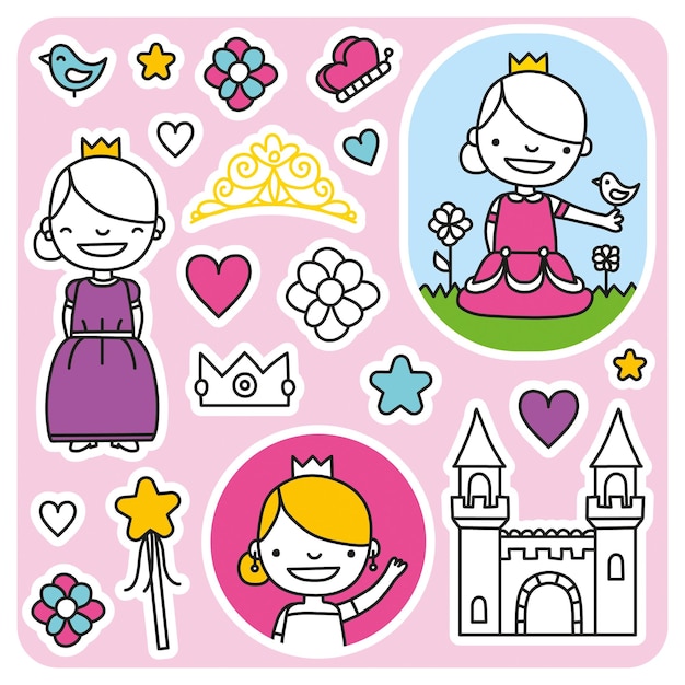 Princess vector illustration set