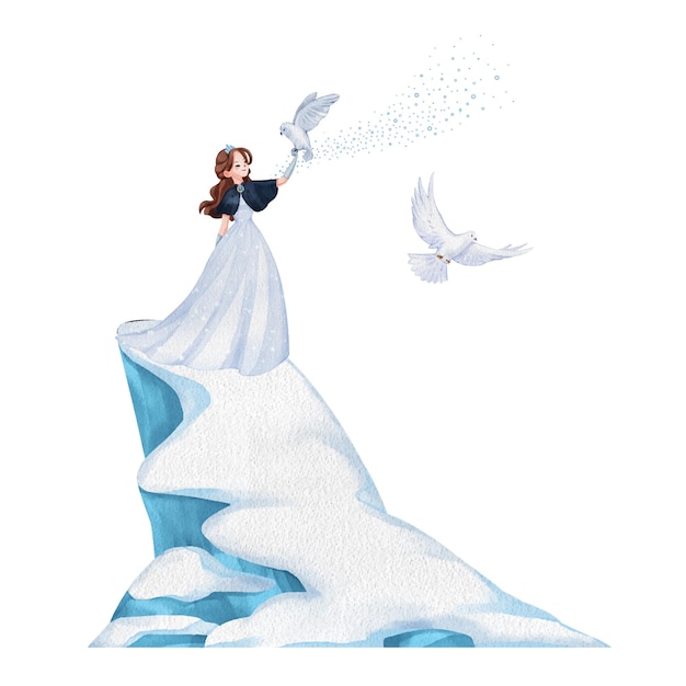 Princess winter fantasy watercolor decoration vector illustration