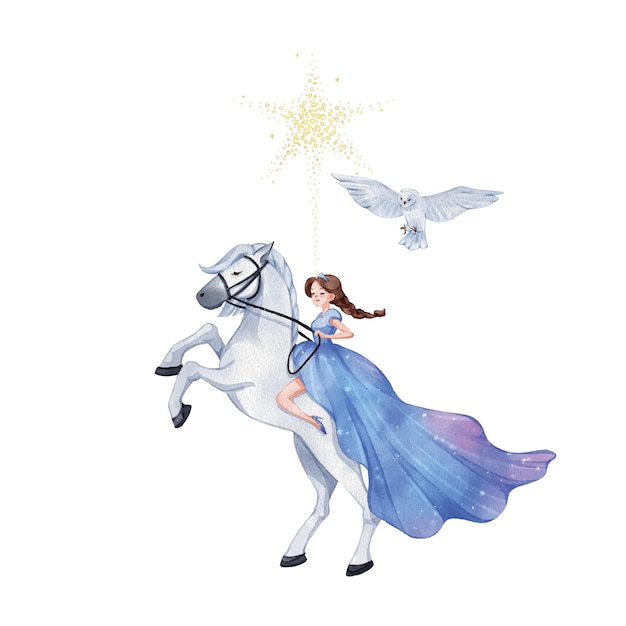 Princess winter fantasy watercolor decoration vector illustration