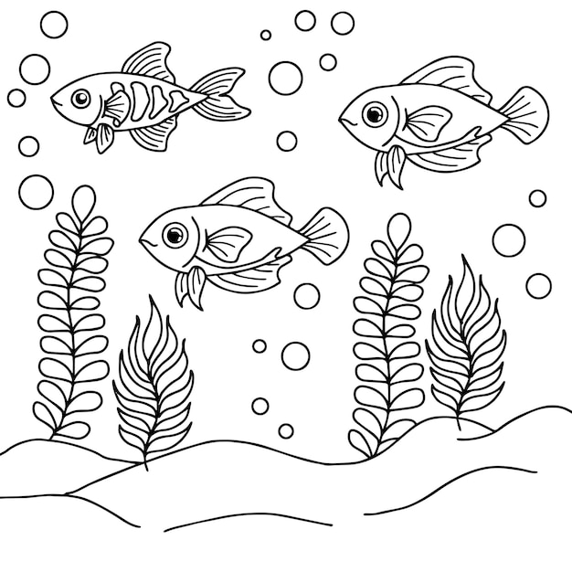 Print design aqua fish outline coloring page for kid