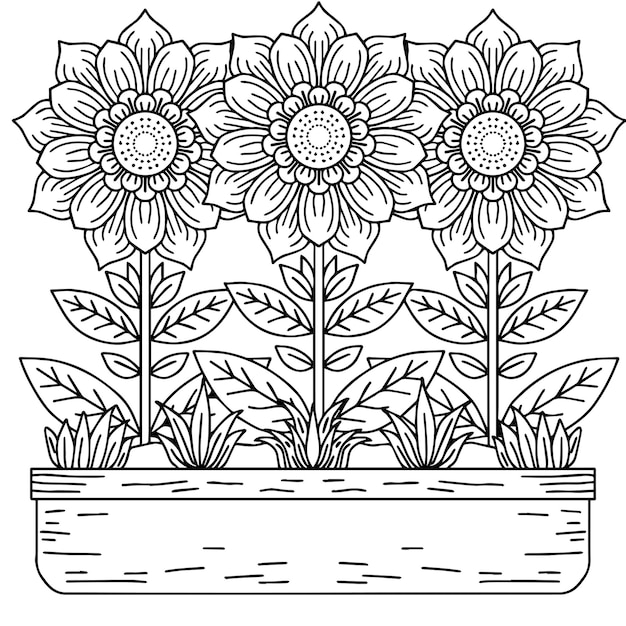 Print design flower outline element coloring page