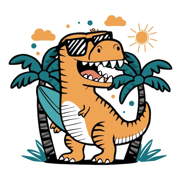 Vector print design for kids fashion as vector with trex drawing