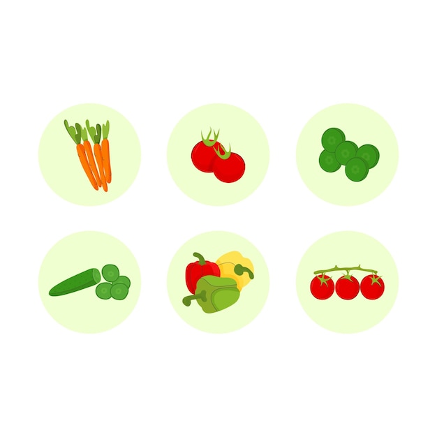 Print design vector illustration icons vegetables collection. Cute set with flat style icons.