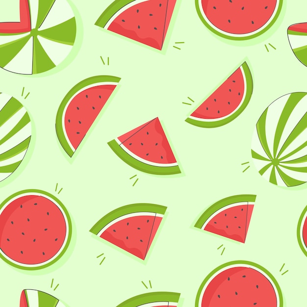 Print design vector illustration of red and green watermelon on white background Seamless pattern w