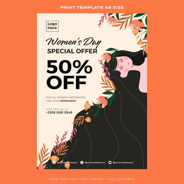 Print poster template promotion for womens day premium vector