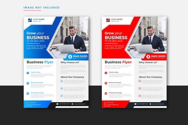 Print ready business flyer  blue and red colors Premium Vector template