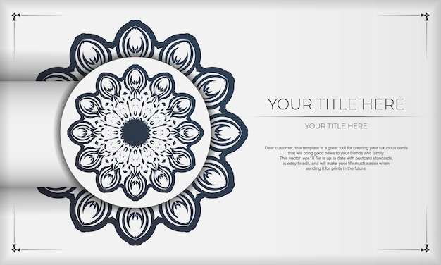 Print-ready design background with vintage ornament. White banner template with mandala vintage ornaments and place for your text and logo.