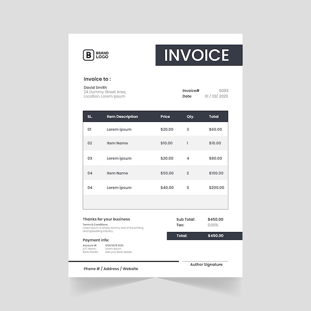 Print Ready Editable Invoice Template for Corporate Businesses