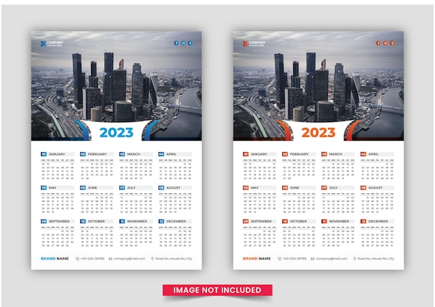 Print Ready One Page wall calendar template design for 2023, Week starts on Sunday calendar design 2023, Print Ready singlepage wall calendar template design for 2023, Planner diary with Place for Pho