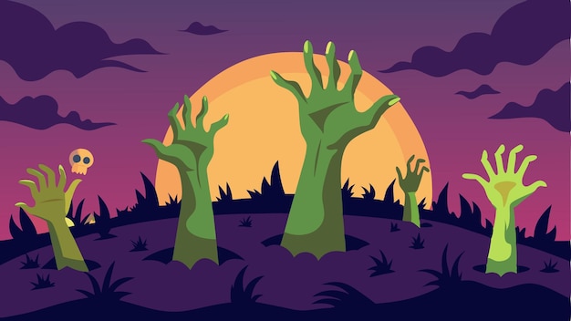 Vector print zombie hands emerging from the ground halloween background vector illustration design