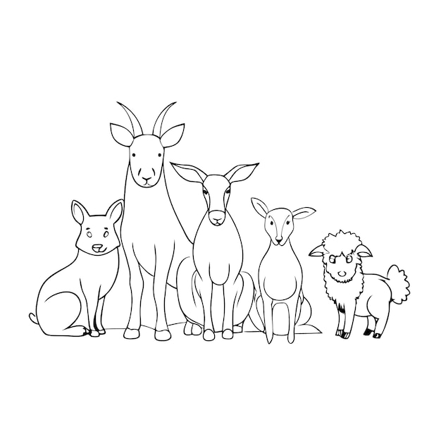 Vector printable coloring page of farm animal for coloring book